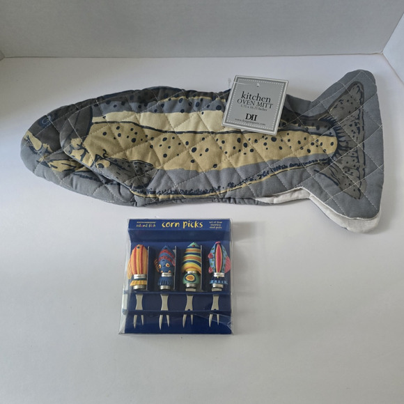 DII Other - NWT DII Trout Fish Oven Mitt & Boston Warehouse Stainless Steel Corn Picks Set